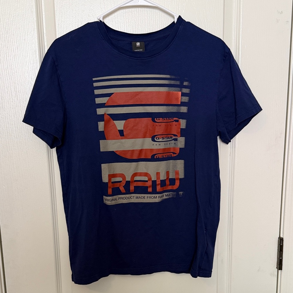 G-Star Raw Navy and Red Graphic Tee